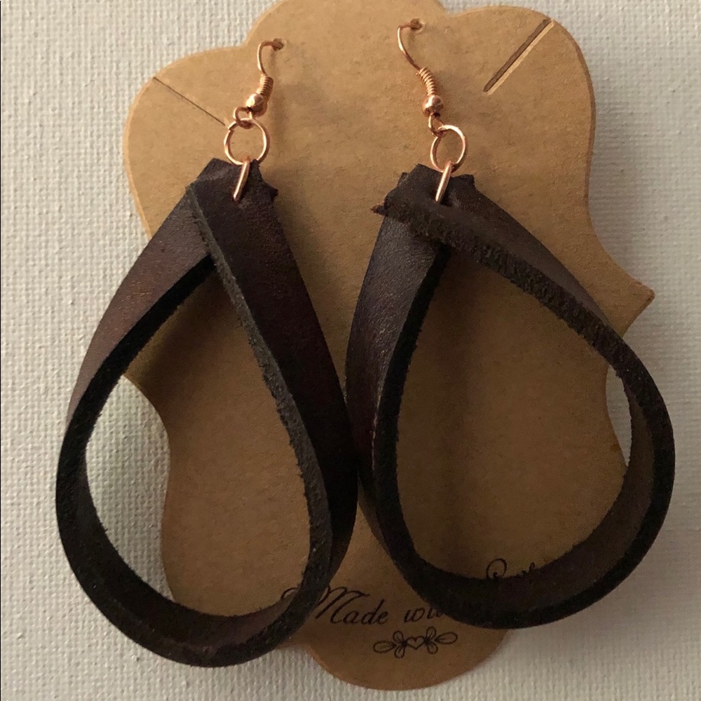 Genuine Leather Hoop Earrings 3” long
